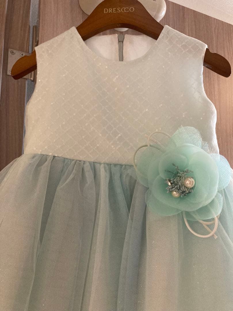 【DRESCCO】ミントブルーバイアスチェックスパンコールロングドレス