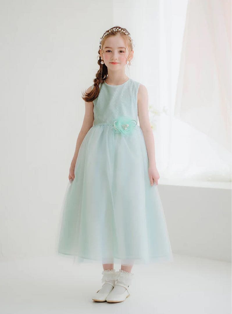 【DRESCCO】ミントブルーバイアスチェックスパンコールロングドレス