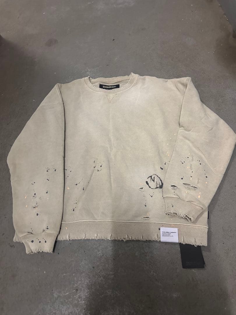 新品　NEIGHBORHOOD ダメージ加工 クルーネックスウェット ペイント