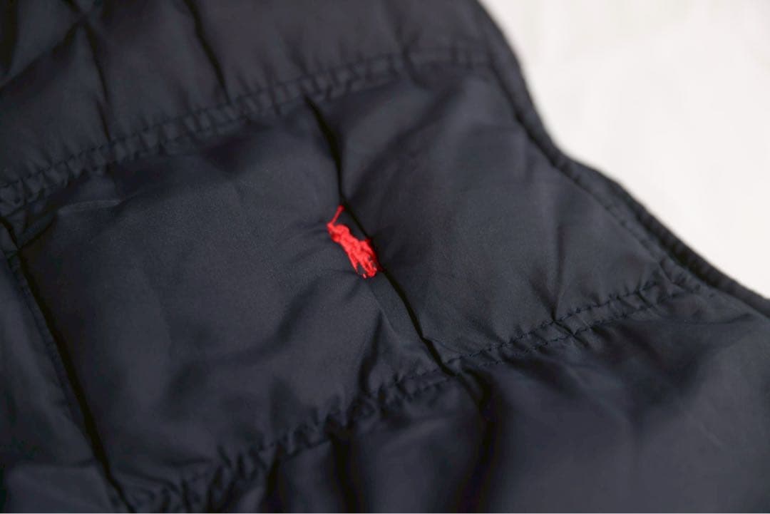 90s ラルフローレン ダウンベスト L ネイビー 裏フリース 短丈