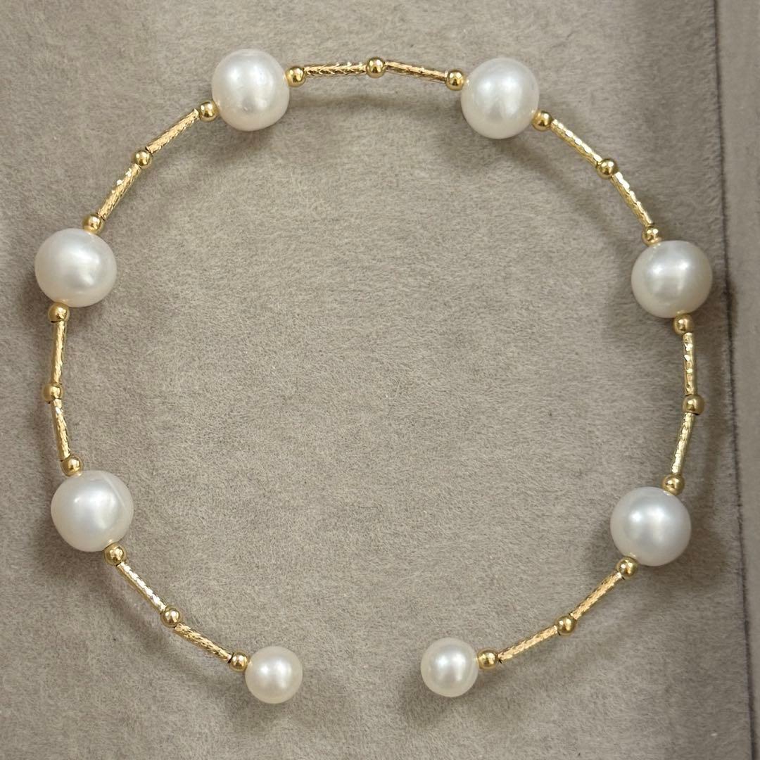 みみ　K18淡水パール　デザインブレスレット　バングル　本真珠