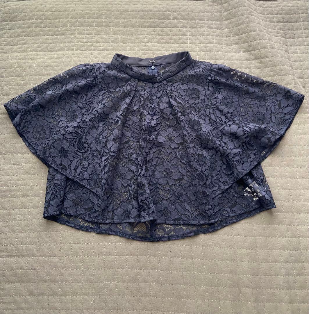 AIMER エメ レースブラウス付シャンタンフィット＆フレアドレス NAVY