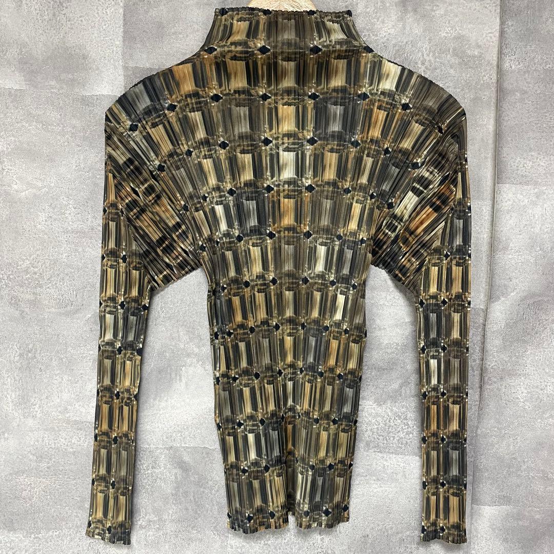 【極美品】プリーツプリーズ イッセイミヤケ 宝石柄 総柄　カットソー　キャメル