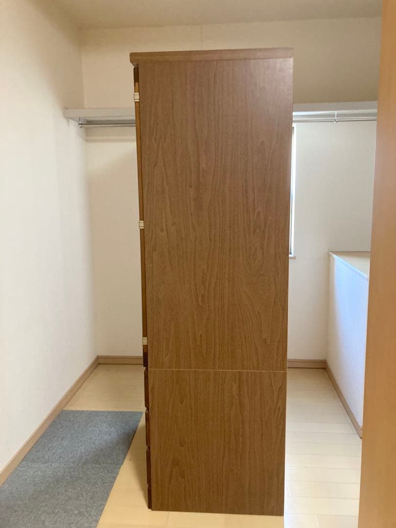 木製ブラウン洋服タンスワードローブハンガーラックチェスト引き出し3個