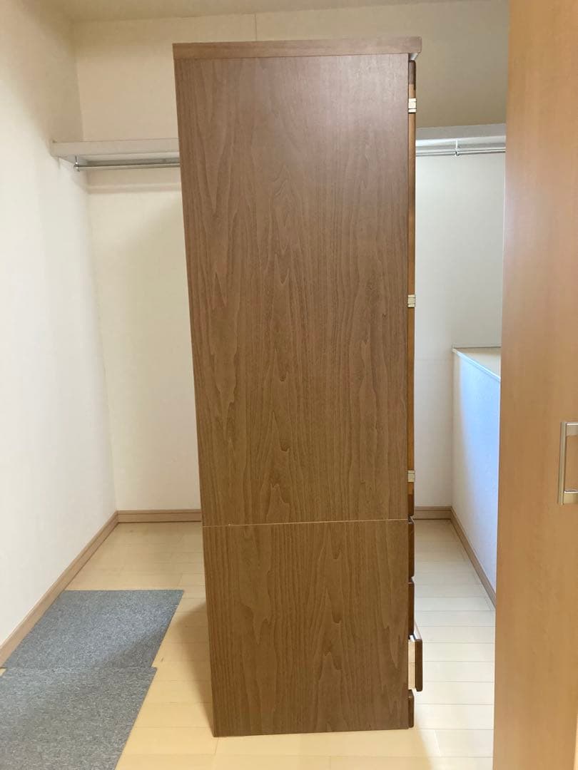 木製ブラウン洋服タンスワードローブハンガーラックチェスト引き出し3個