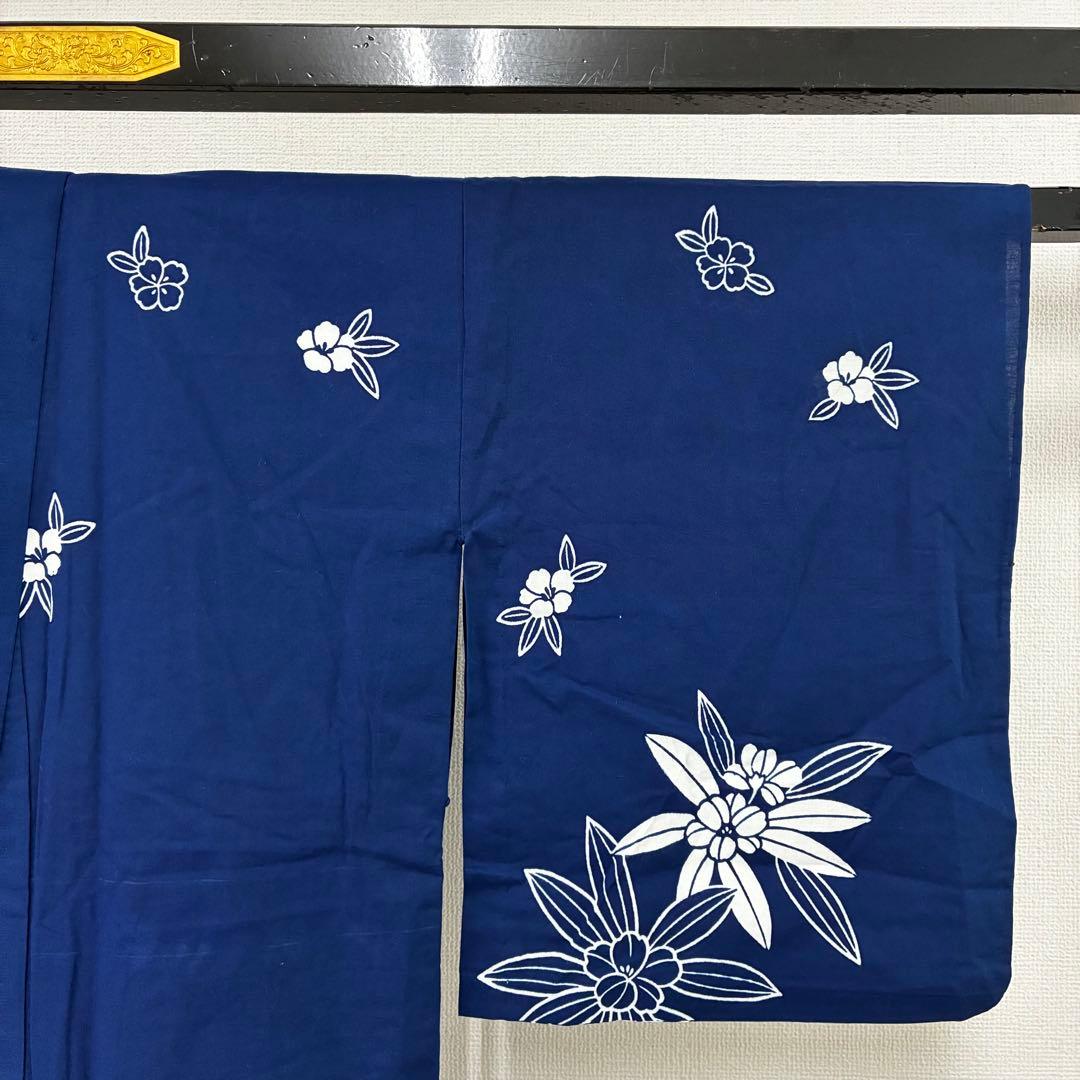 アアンドユページ　浴衣 木綿 藍染め 注染 花 着物 U-7365