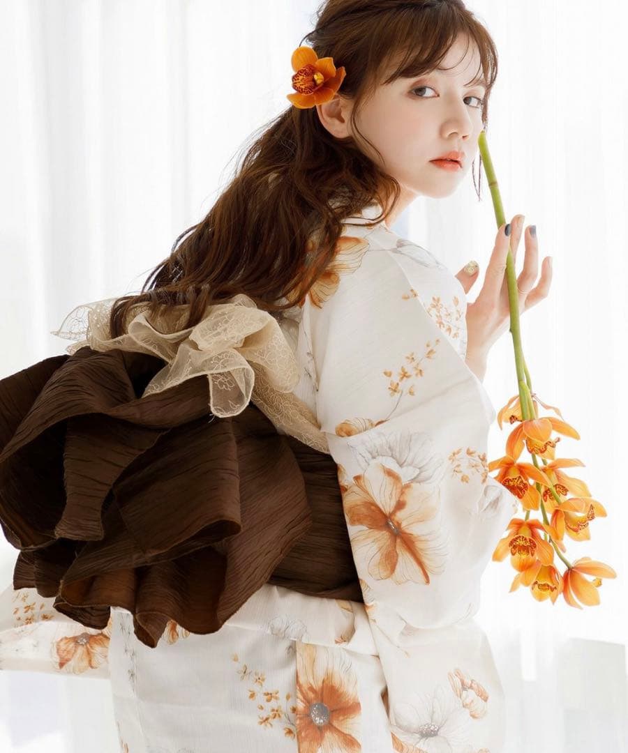 未使用　Dita 浴衣　オレンジ　ブラウン　茶色　兵児帯