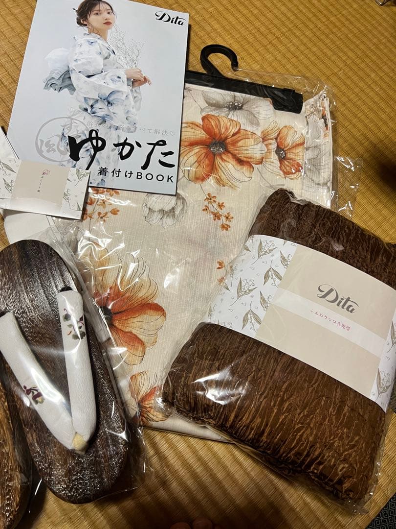 未使用　Dita 浴衣　オレンジ　ブラウン　茶色　兵児帯