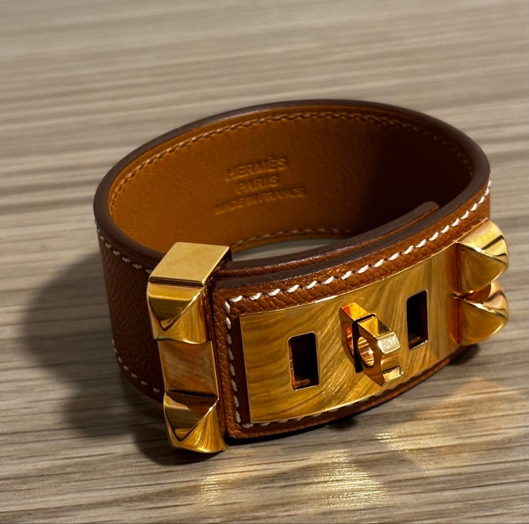 HERMES レザーブレスレット コリエドシアン24 T2 ゴールド
