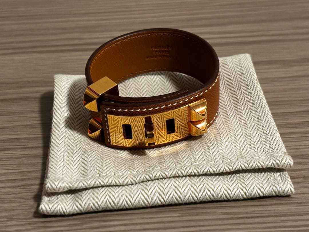 HERMES レザーブレスレット コリエドシアン24 T2 ゴールド