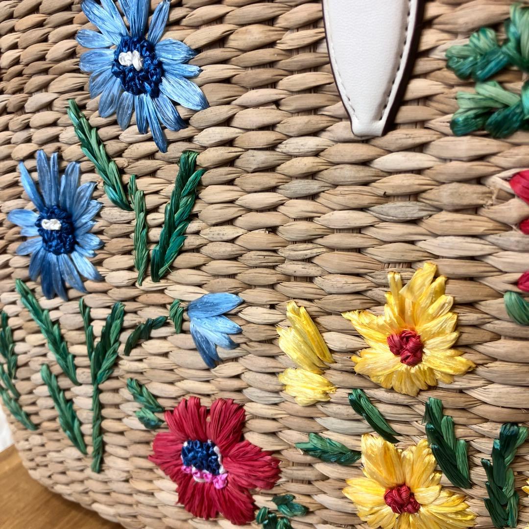 未使用 kate spade ケイトスペード かごバッグ ストロー フラワー