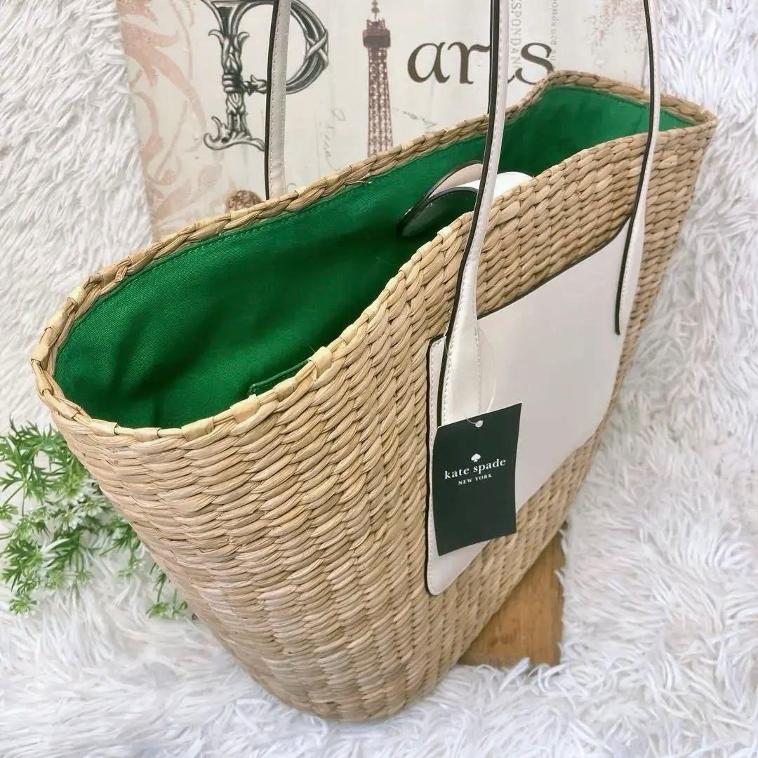 未使用 kate spade ケイトスペード かごバッグ ストロー フラワー
