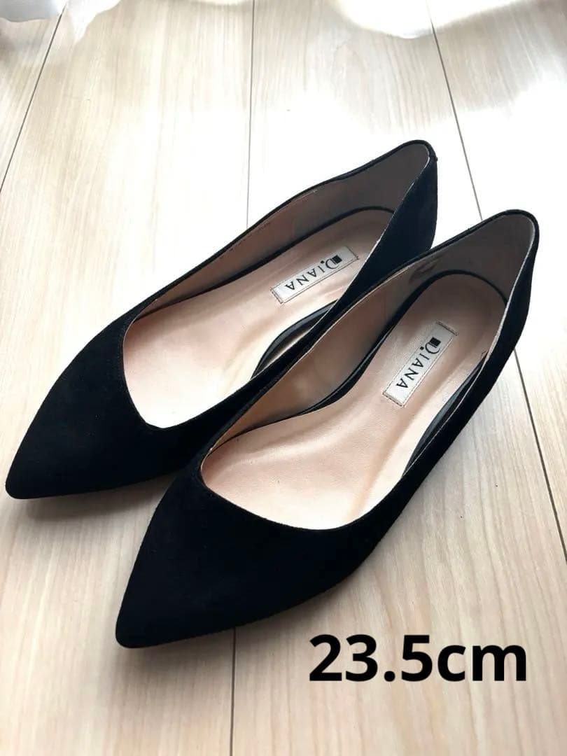 【極美品】DIANA ブラック ポインテッドトゥ フラットシューズ スエード