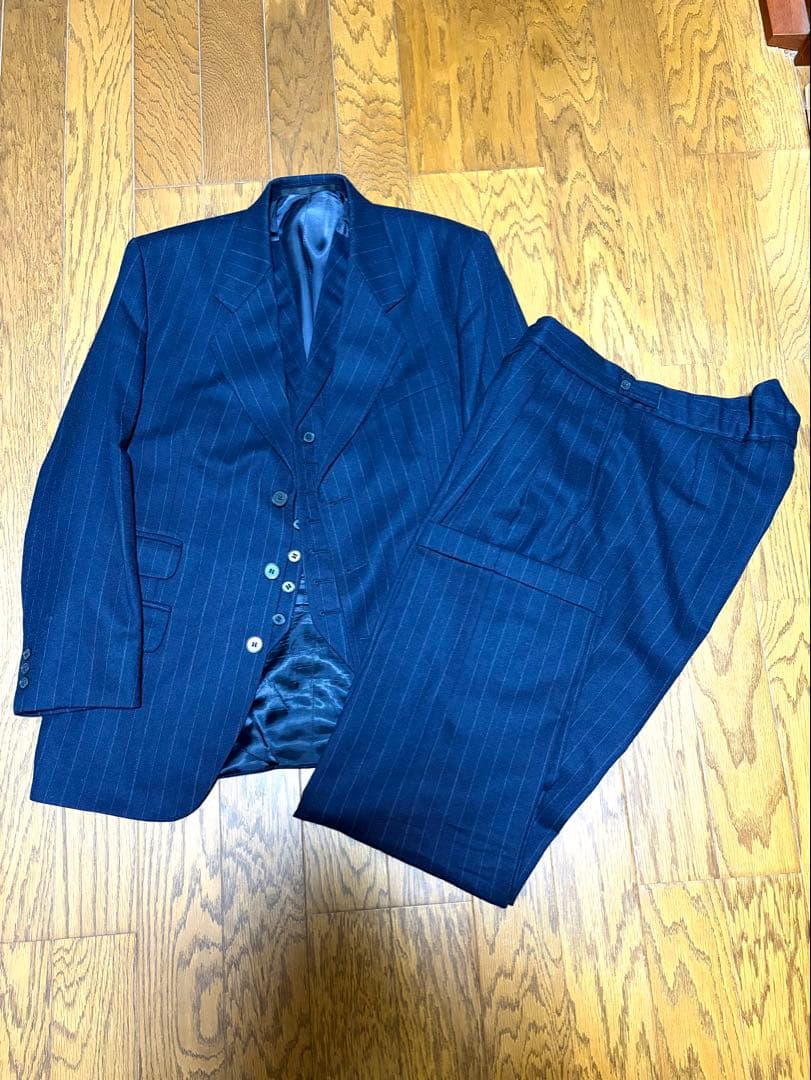 スーツ 1930s風 英国輸入 レトロ 戦前 ネイビー ストライプ スリーピース