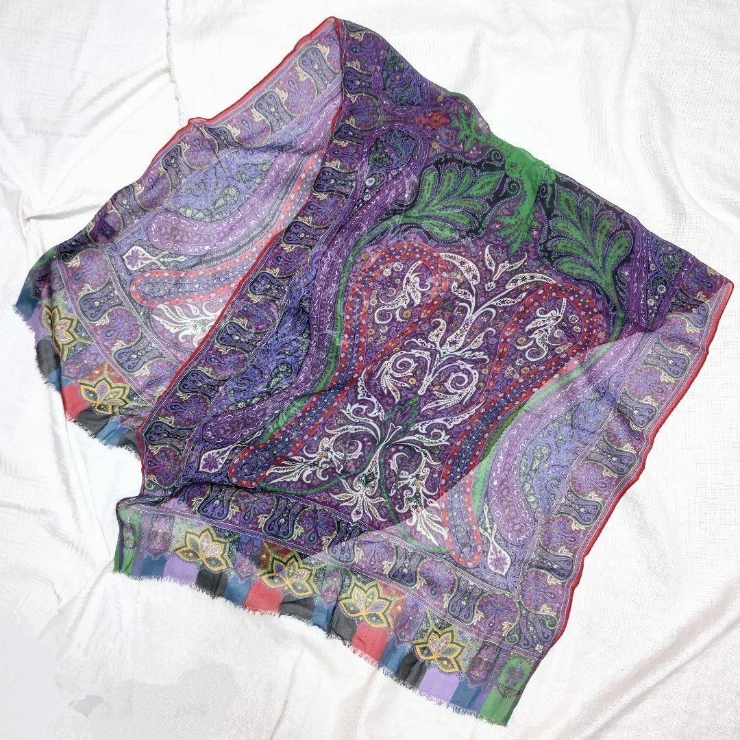 エトロETROシルク100%ペイズリーカラフルクレイジーストールショールマフラー