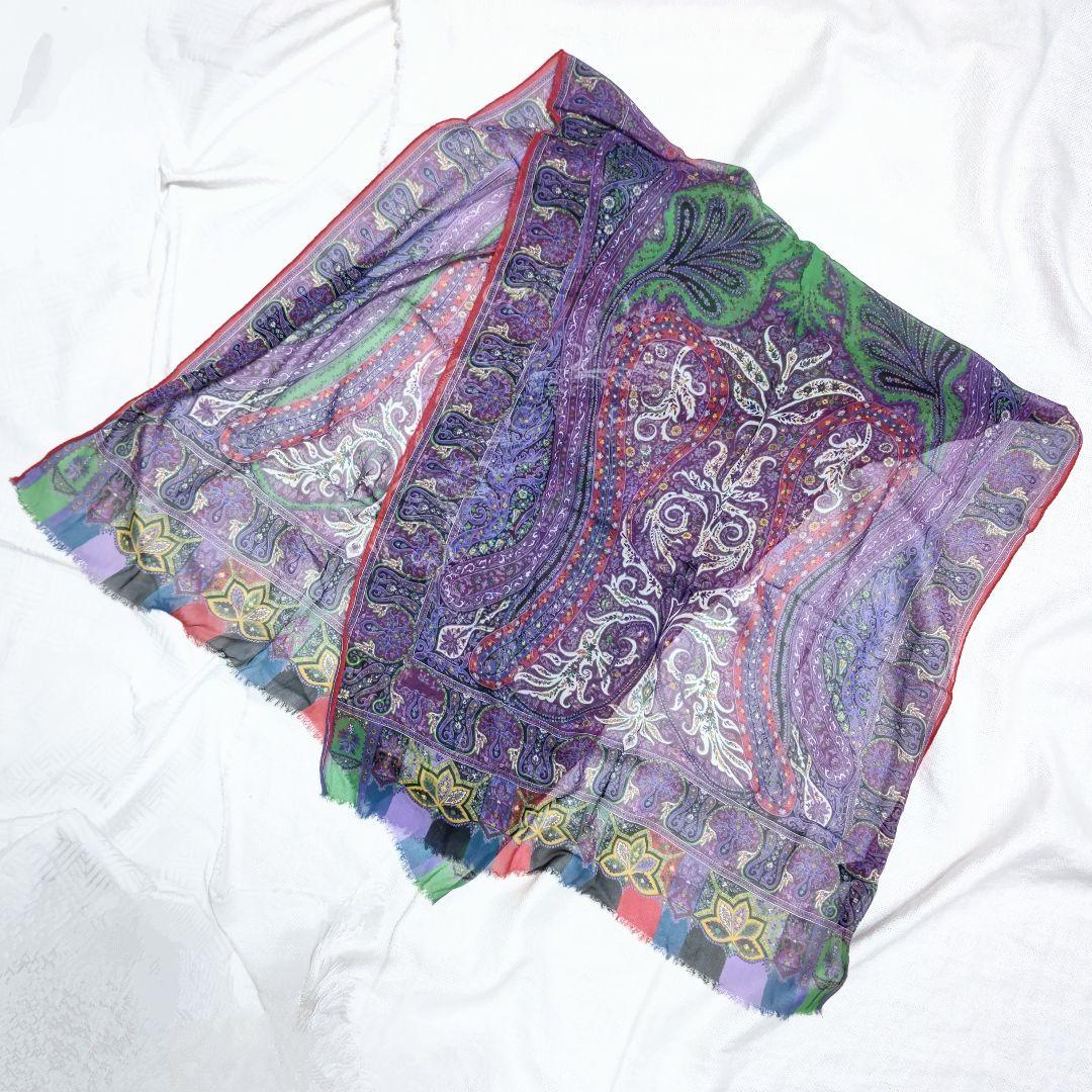 エトロETROシルク100%ペイズリーカラフルクレイジーストールショールマフラー