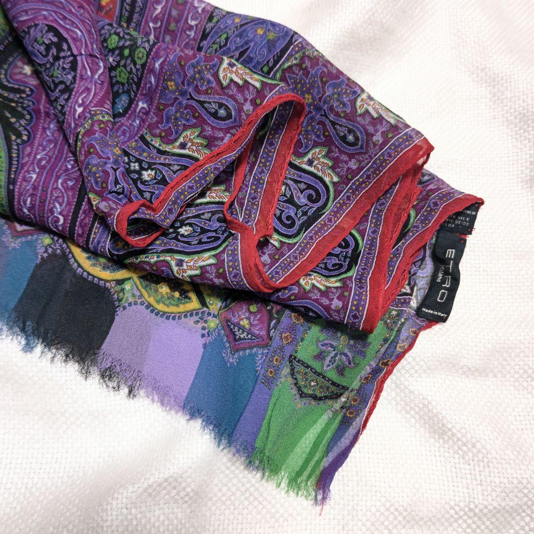 エトロETROシルク100%ペイズリーカラフルクレイジーストールショールマフラー