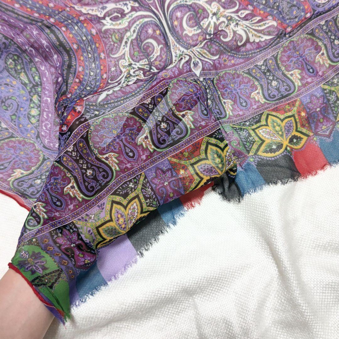 エトロETROシルク100%ペイズリーカラフルクレイジーストールショールマフラー