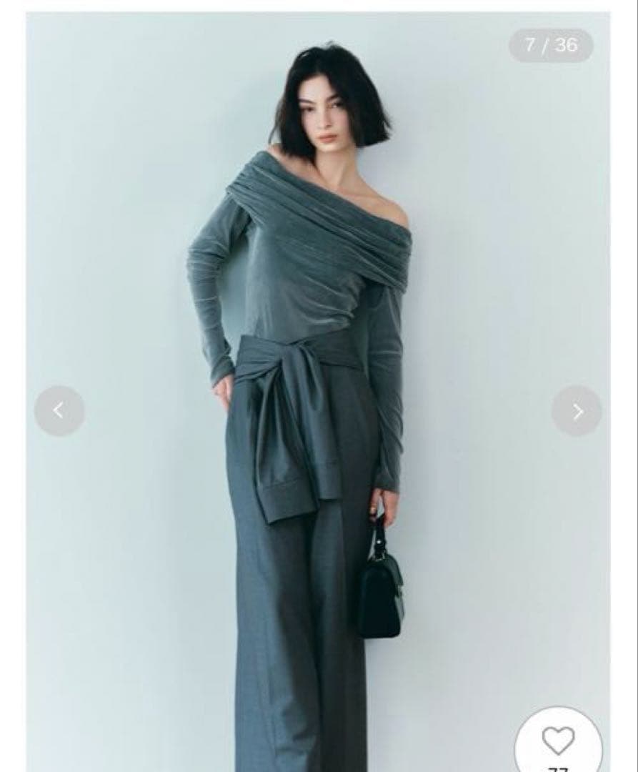 美品 2025FRAY I.D オフショルフロッキーチュールトップス グレー今期