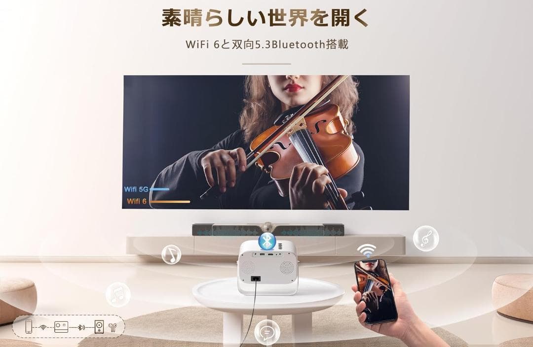 プロジェクター 天井投影 家庭用 25000LM 360° 回転 4K対応