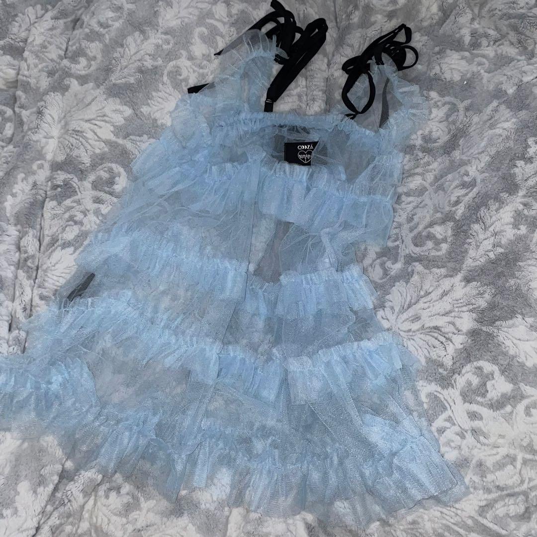 morph8ne シースルー ワンピース キャミソール 水色