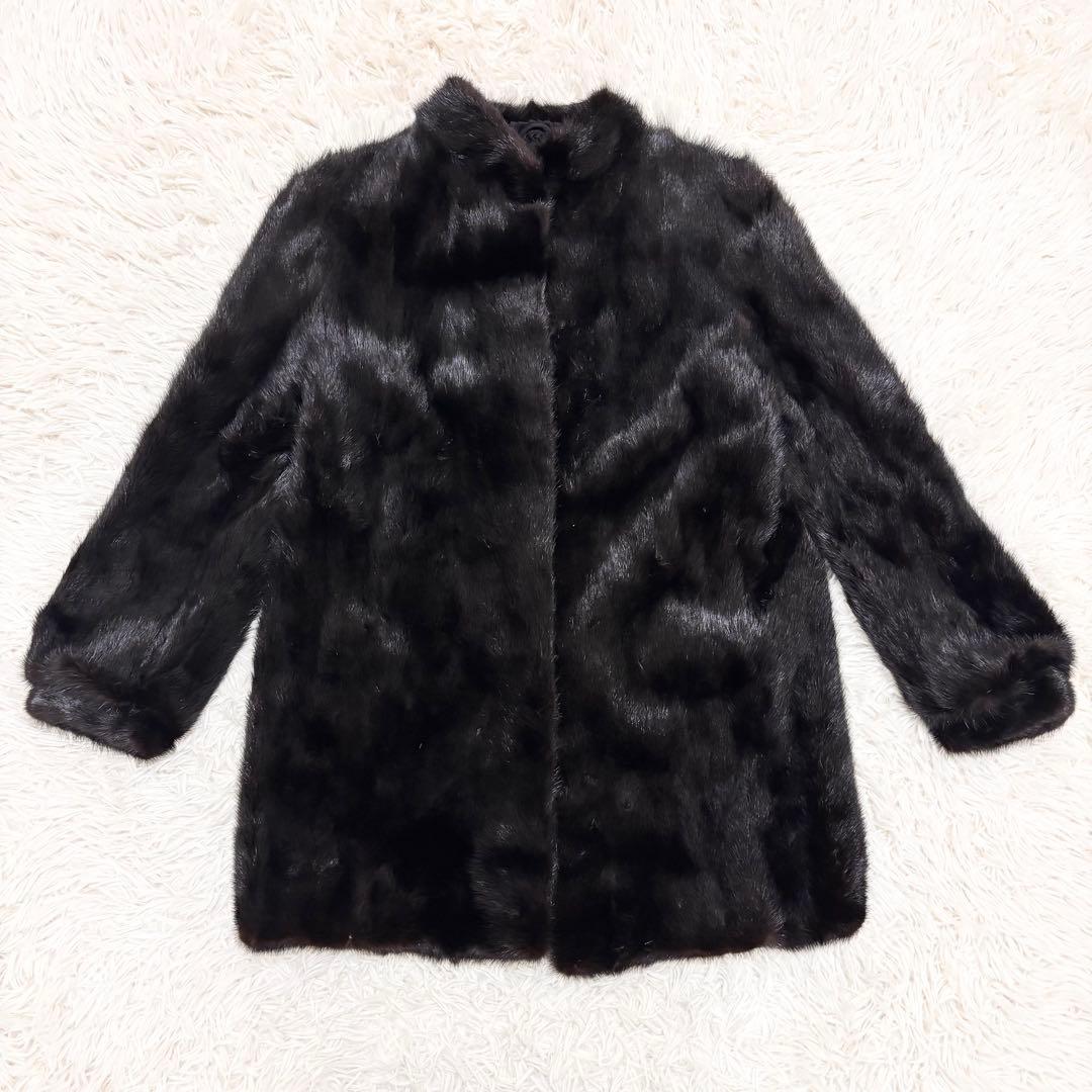 美品 毛皮 ファーコート ミンク ダークブラウン 大きいサイズ 13