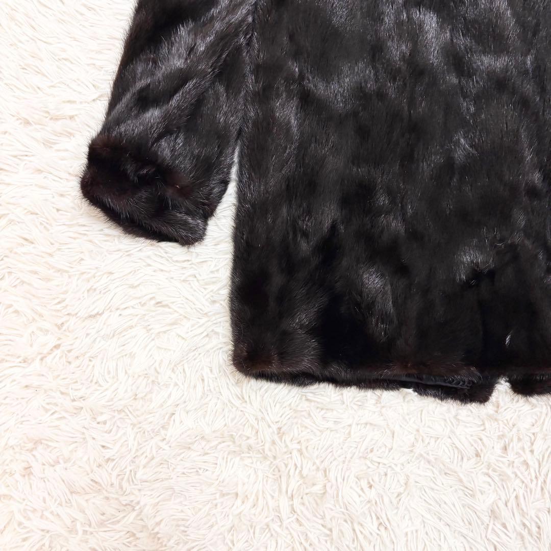 美品 毛皮 ファーコート ミンク ダークブラウン 大きいサイズ 13