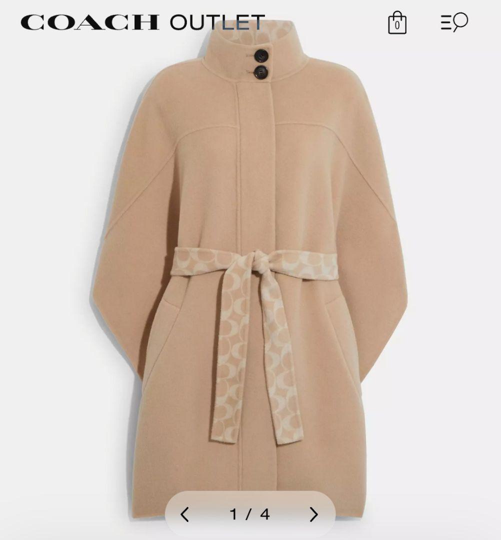 美品✨️コーチ　ダブルフェイスシグネチャー ウール ケープ　ベルテッド　総柄