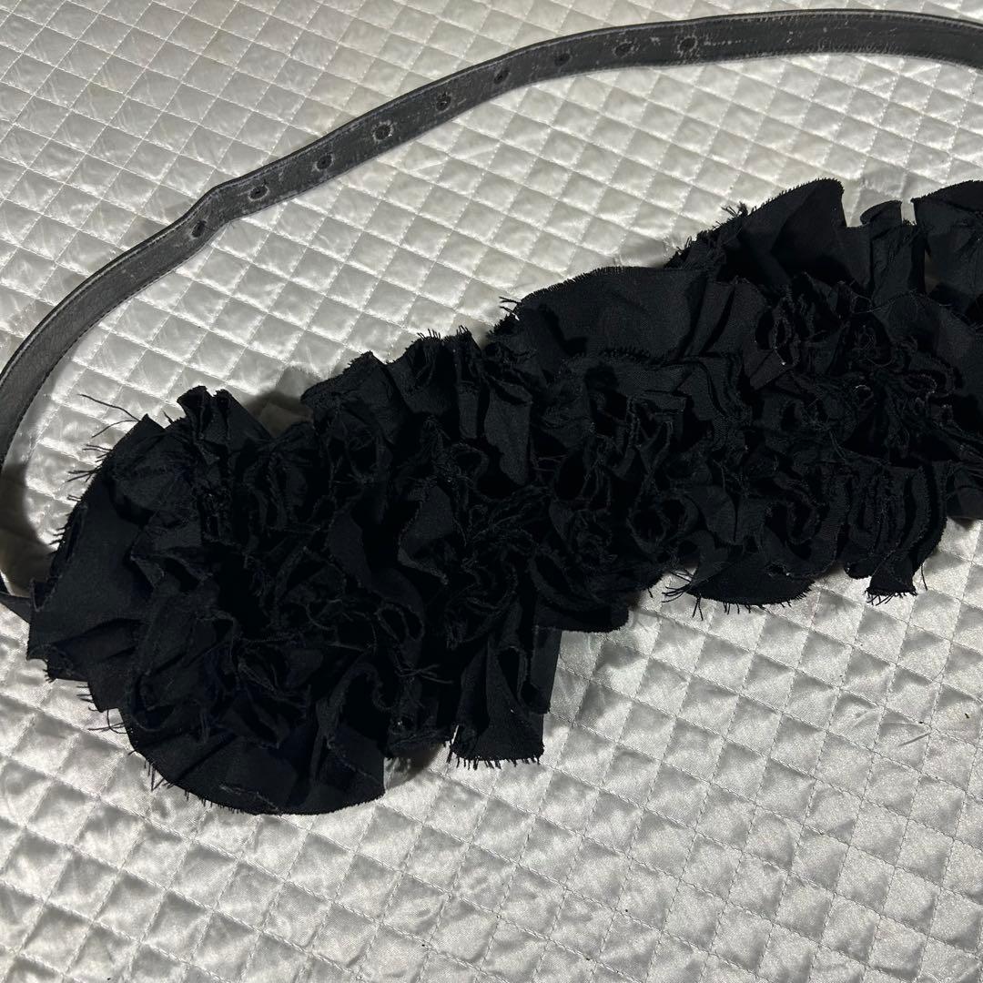 80s archive フリルフラワー装飾ベルト 黒