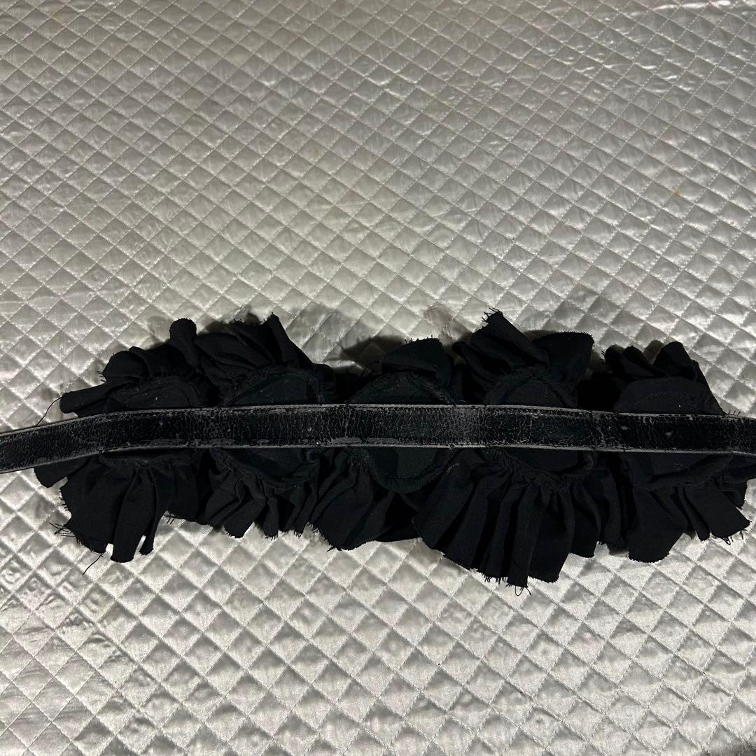 80s archive フリルフラワー装飾ベルト 黒