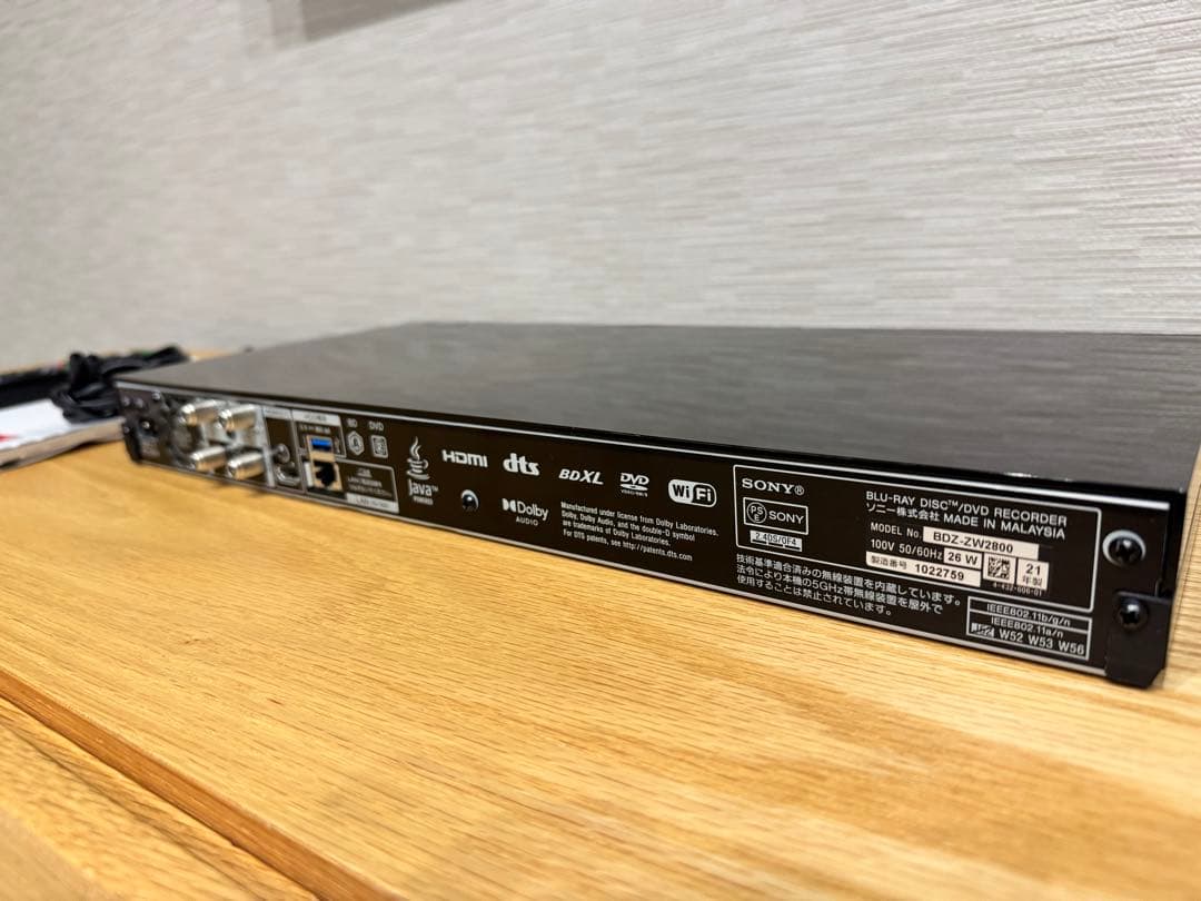 【美品・大容量2TB】SONY 4Kブルーレイレコーダー　BDZ-ZW2800