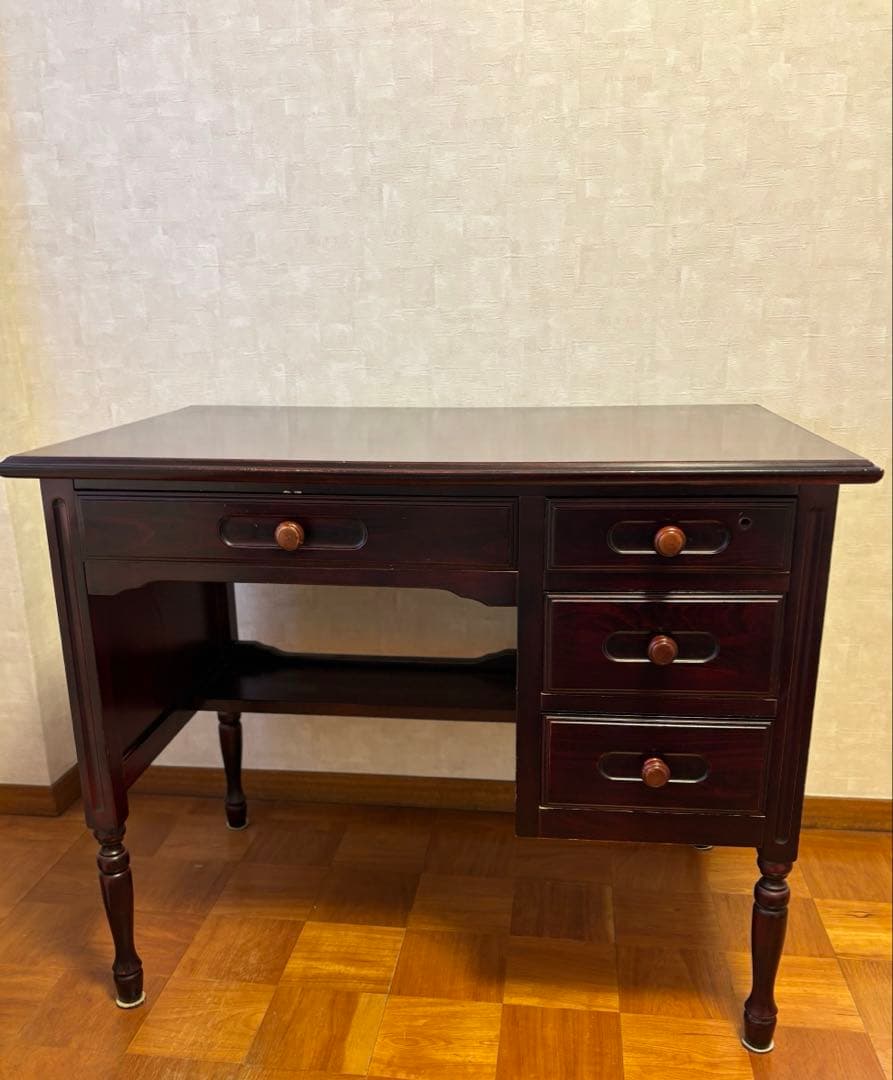 アンティーク調　机　ダークブラウン 4引き出し