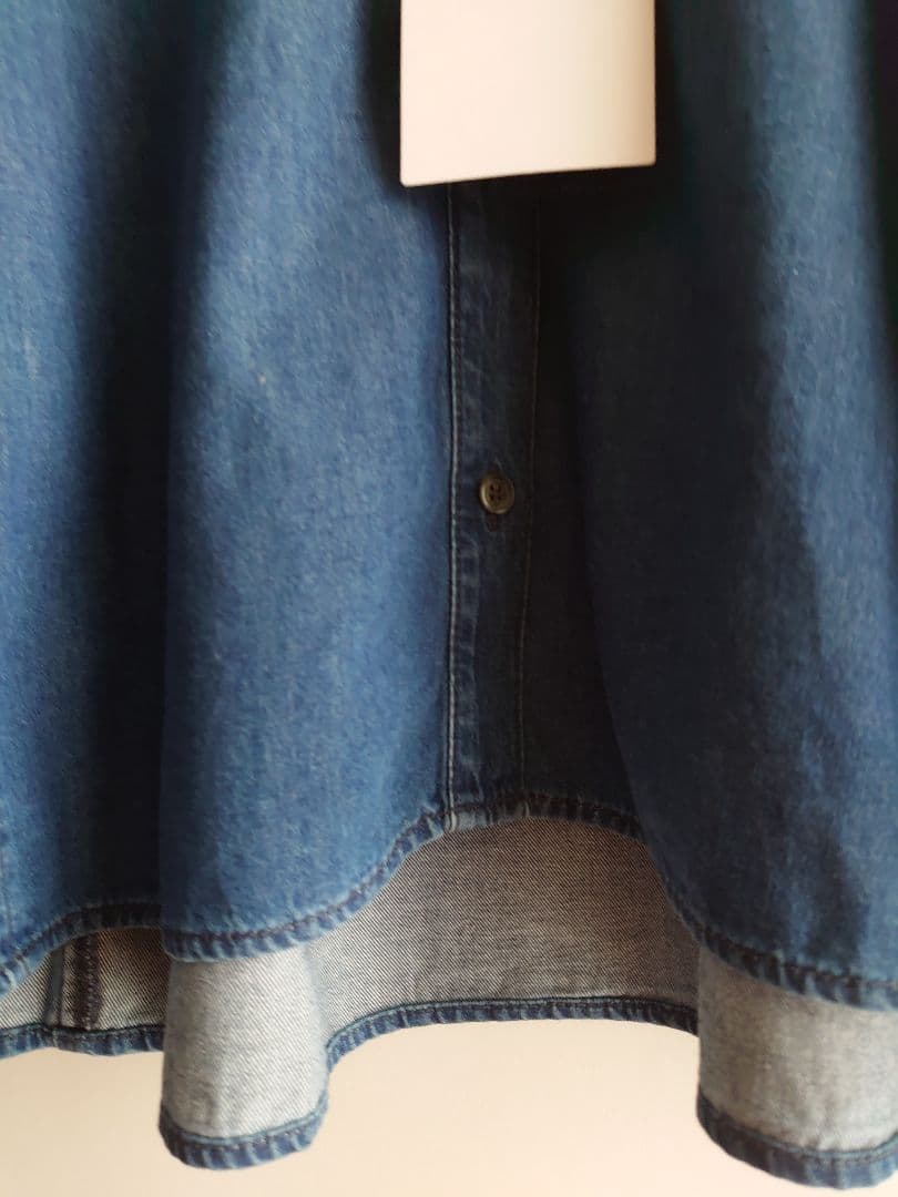 23区今季【洗える】ライトダンガリークロップドボリュームスリーブ シャツ