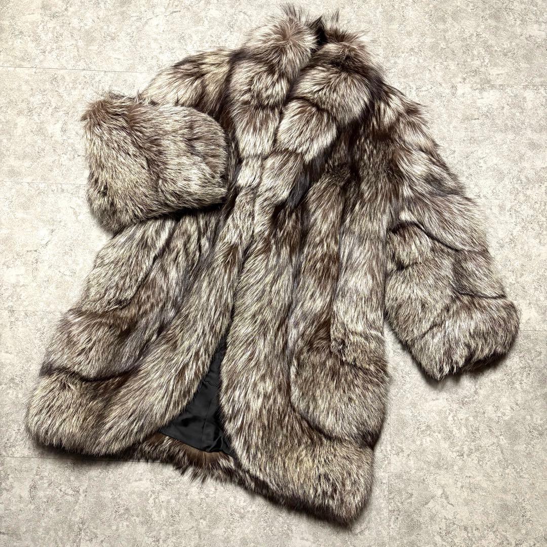 【美品】シルバーフォックス　毛皮　ファーコート ボリューム　毛並み◎　 L
