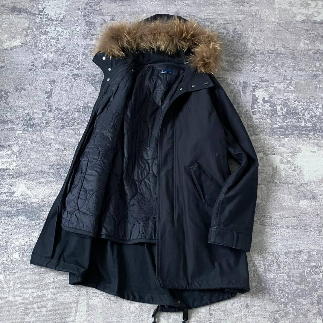 【3WAY】フレッドペリー モッズコート ライナー ラクーンファー 刺繍 M 紺