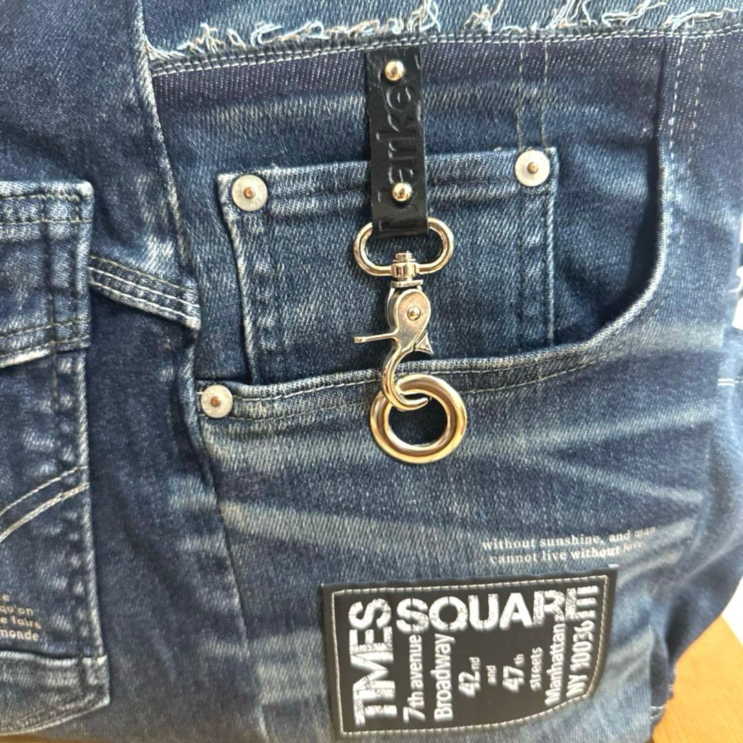 デニムリメイク　ボストン型　３way リュック　底板、ドリンクポケット付き