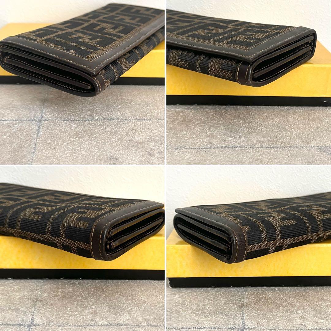 美品✨FENDI 長財布 ズッカ キャンバス ロゴ FF レザー ブラウン