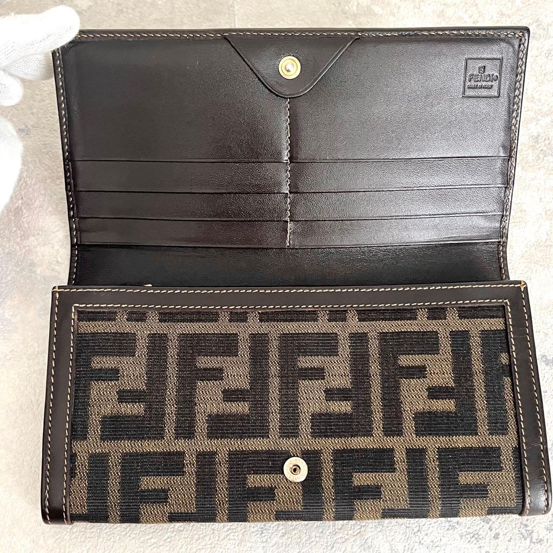 美品✨FENDI 長財布 ズッカ キャンバス ロゴ FF レザー ブラウン