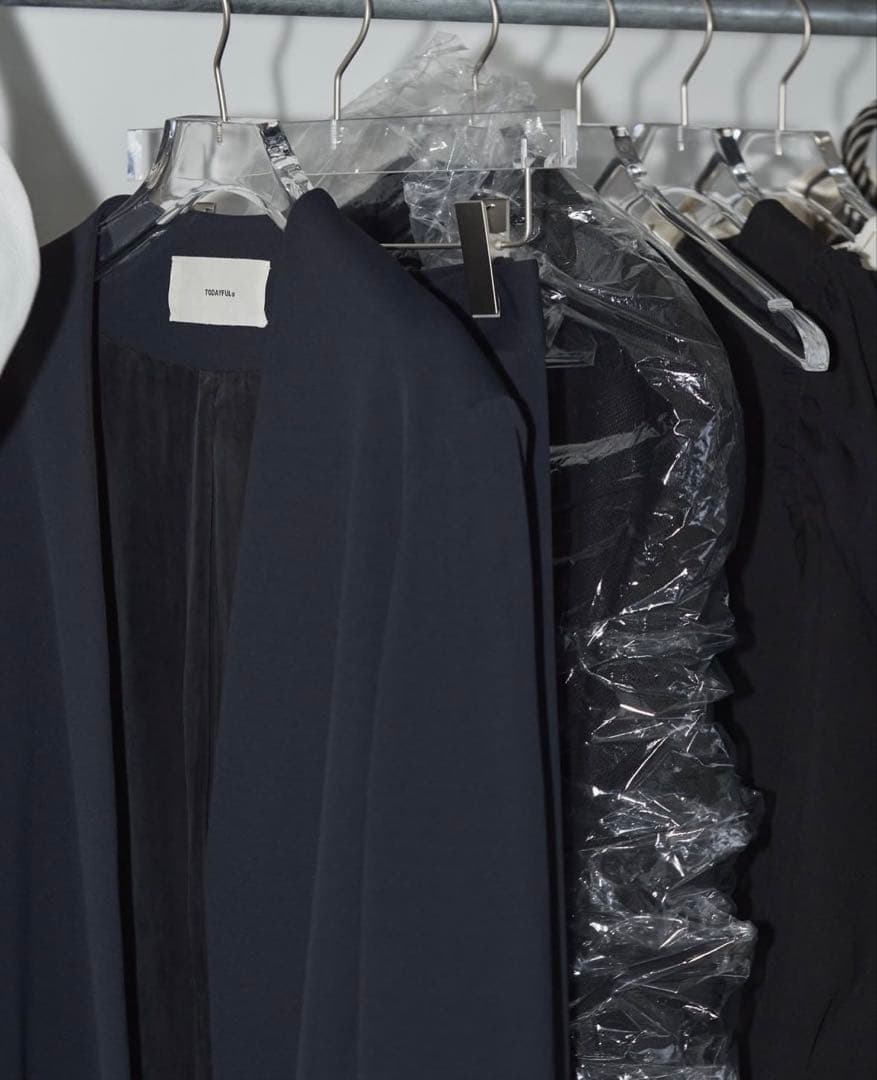 TODAYFULカラーレスツイルジャケット　黒ノーカラーブラック