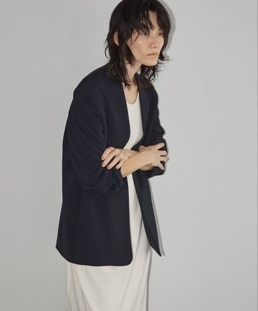 TODAYFULカラーレスツイルジャケット　黒ノーカラーブラック