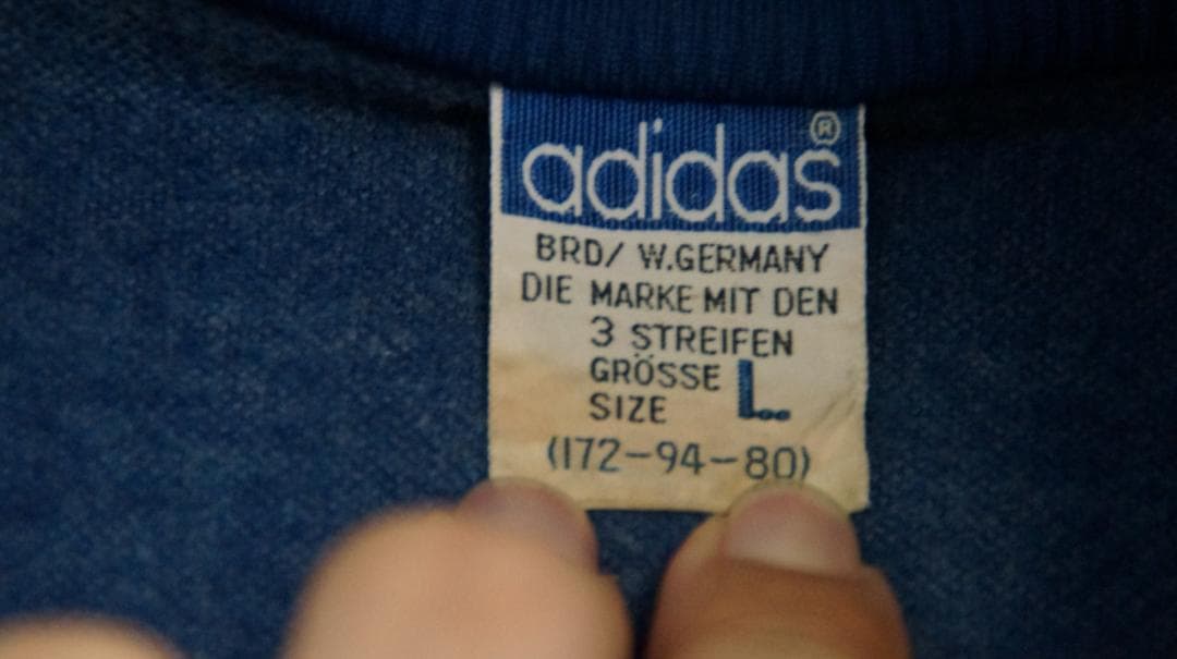 adidas アディダス　ハーフジップ　トラックジャケット　紺×白　デサント