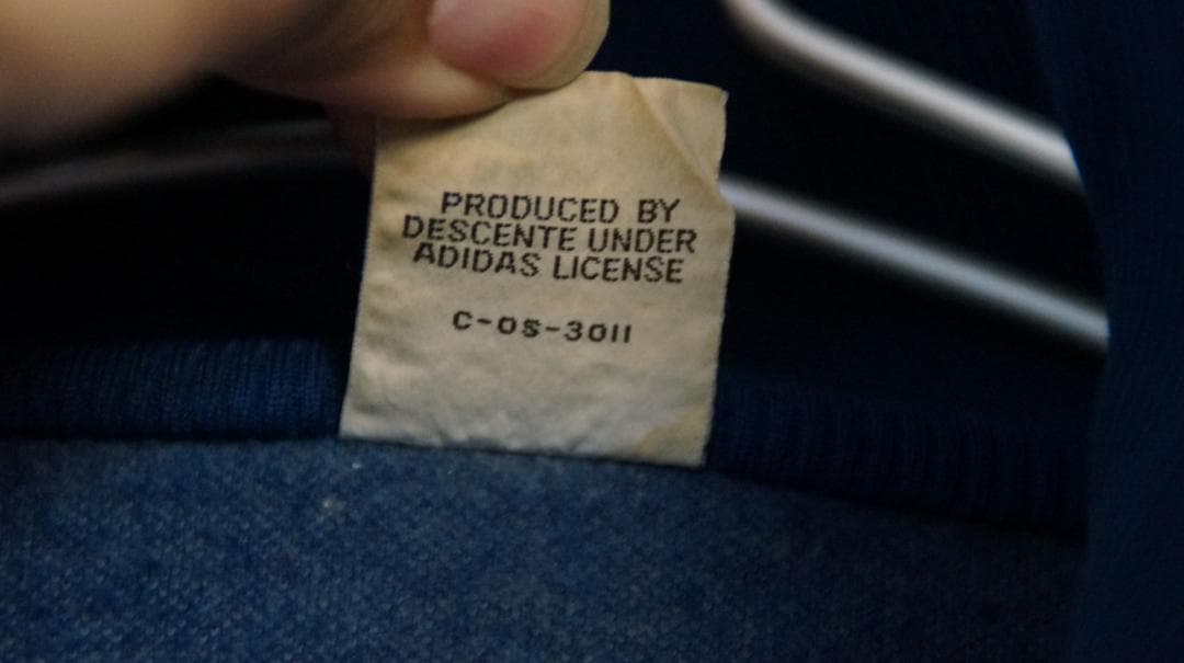 adidas アディダス　ハーフジップ　トラックジャケット　紺×白　デサント