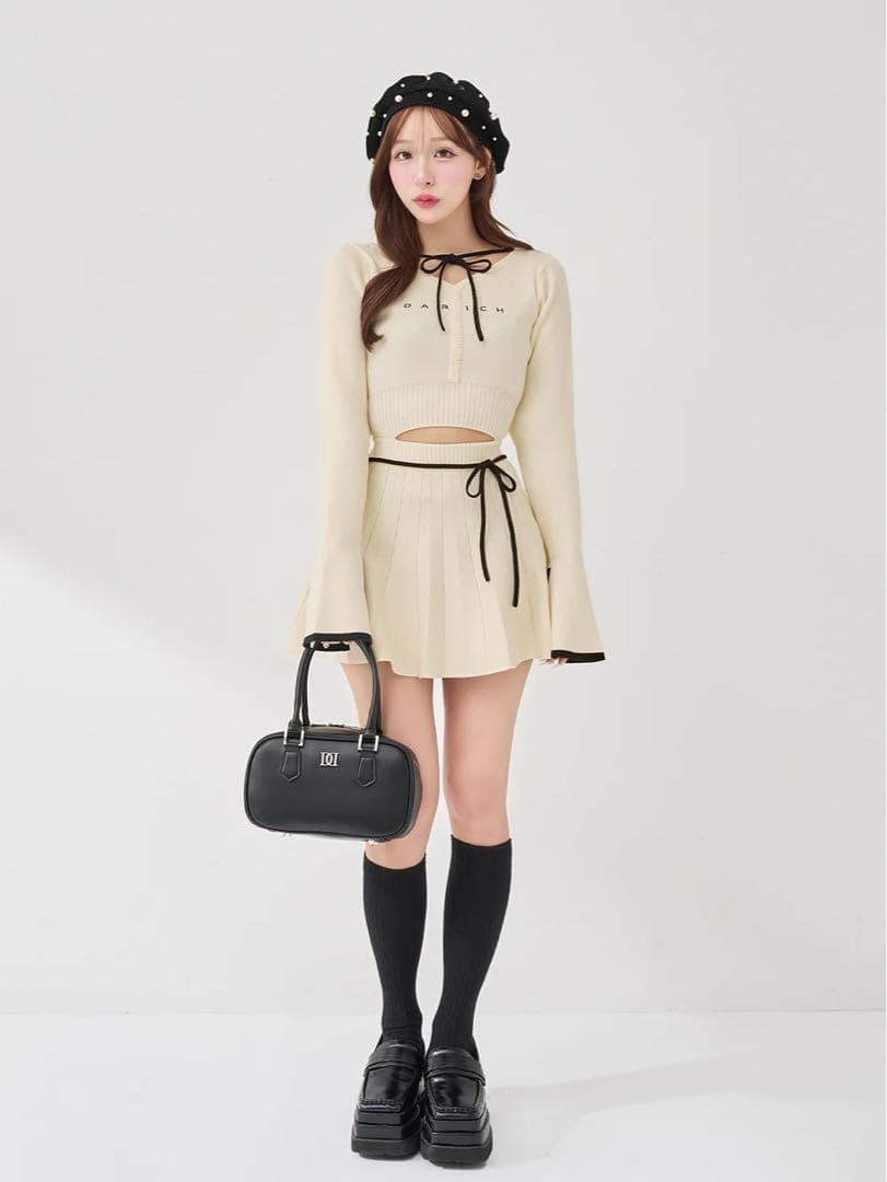 新品タグ付 ダーリッチ ウエストオープンリボンデザインニットミニワンピース F