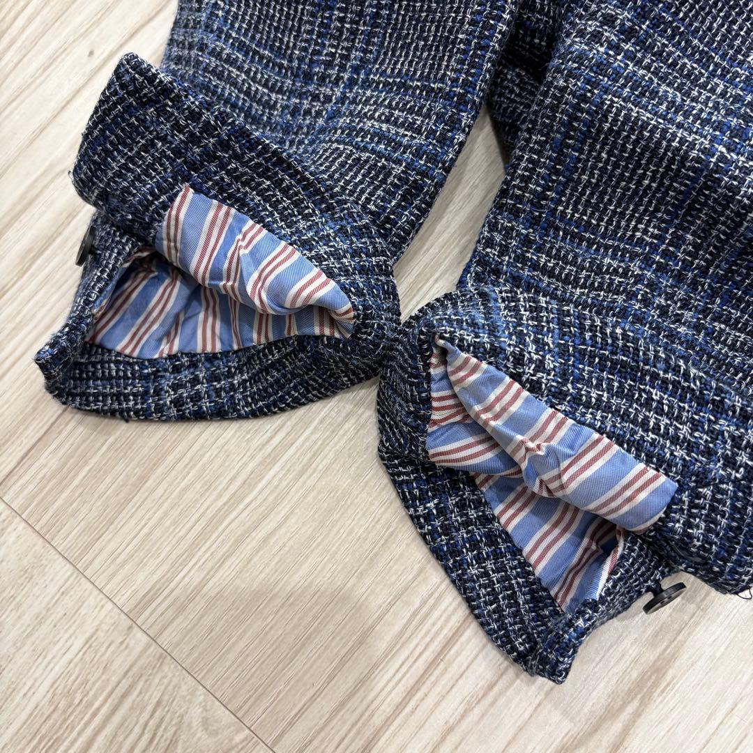 Stile Latino ジャケット ネイビー チェック 42 シルク リネン