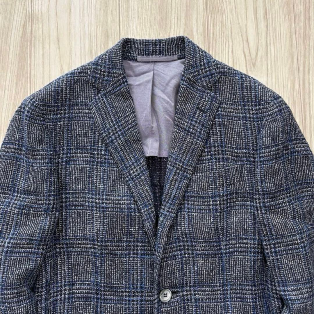 Stile Latino ジャケット ネイビー チェック 42 シルク リネン