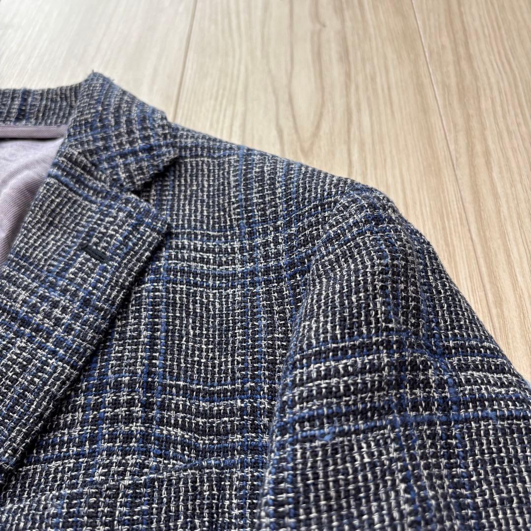 Stile Latino ジャケット ネイビー チェック 42 シルク リネン