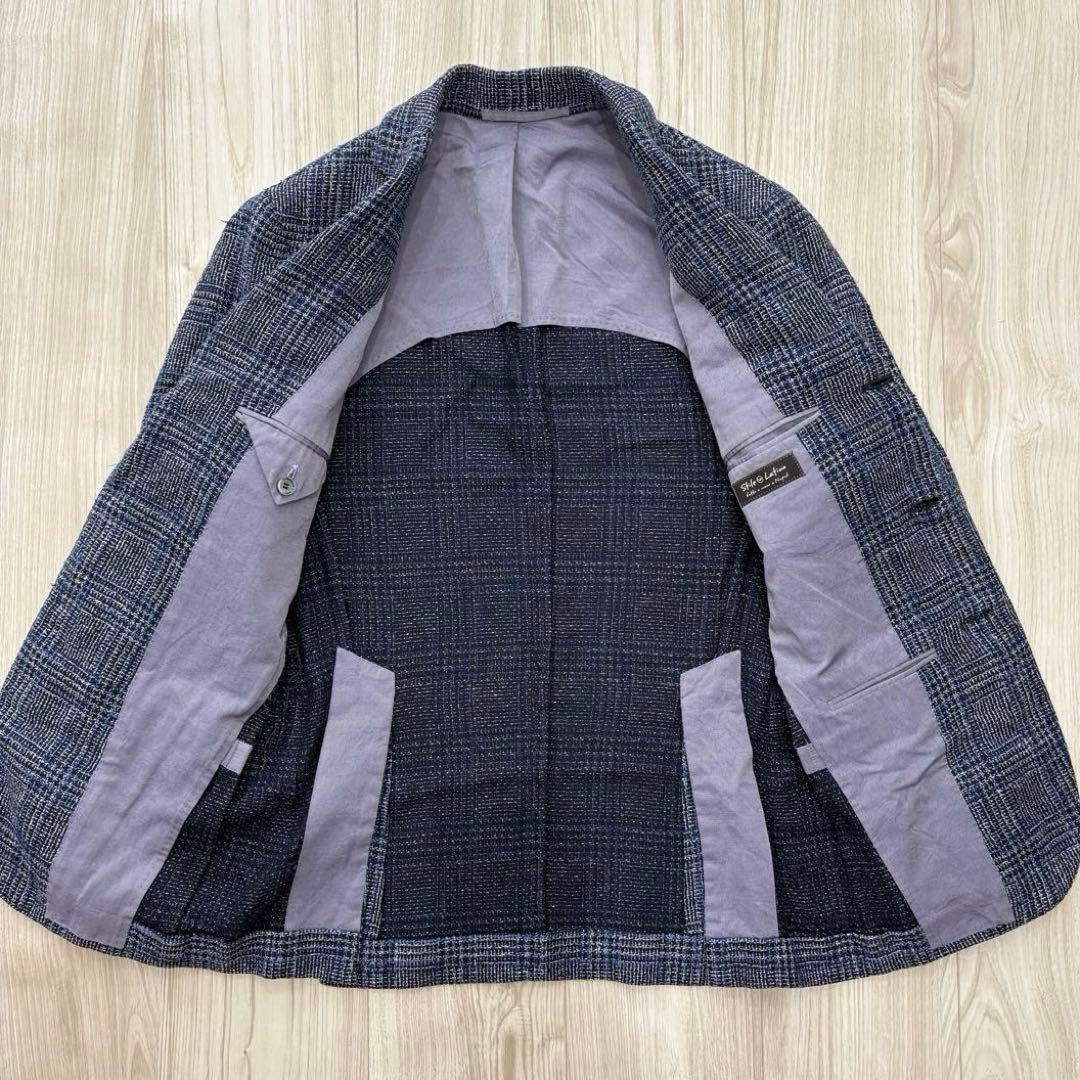 Stile Latino ジャケット ネイビー チェック 42 シルク リネン