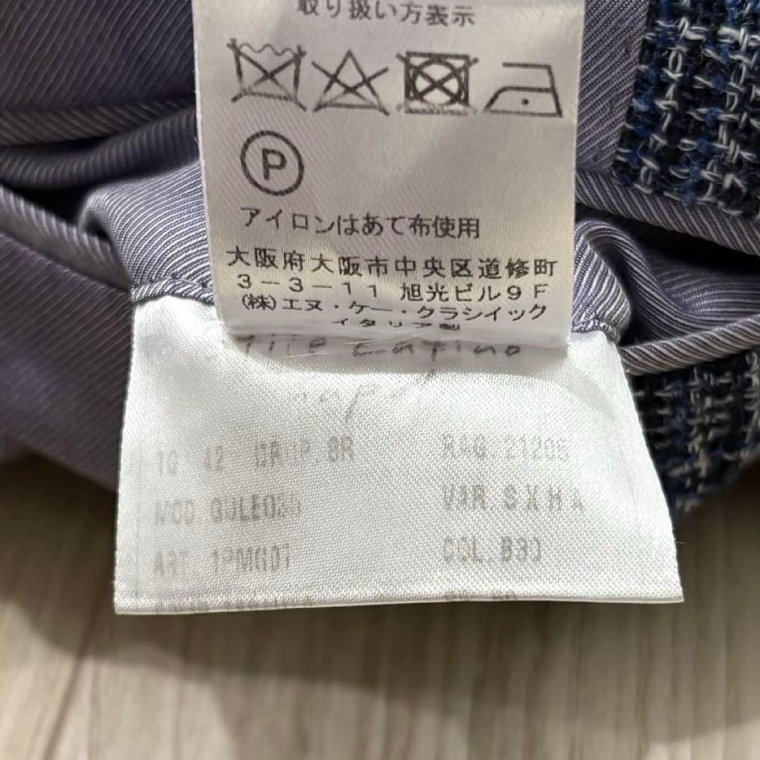 Stile Latino ジャケット ネイビー チェック 42 シルク リネン