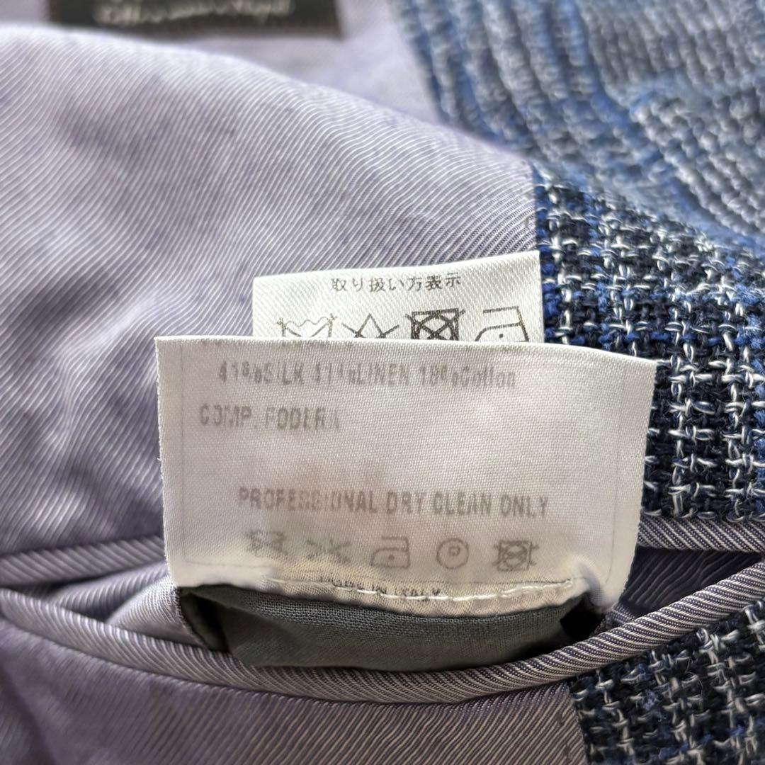 Stile Latino ジャケット ネイビー チェック 42 シルク リネン