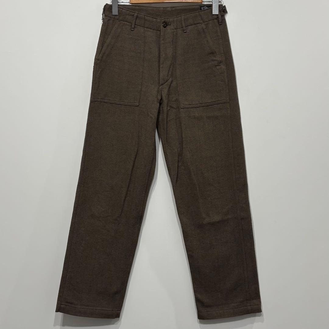 美品 オアスロウ ウール コットン ヘリンボーン ベイカー ファティーグ パンツ